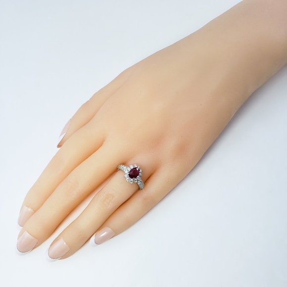 Vintage 14 Karat White Gold Ruby and Diamond Ring Size 4.5 GAI Certified #11655 - Picture 6 of 8